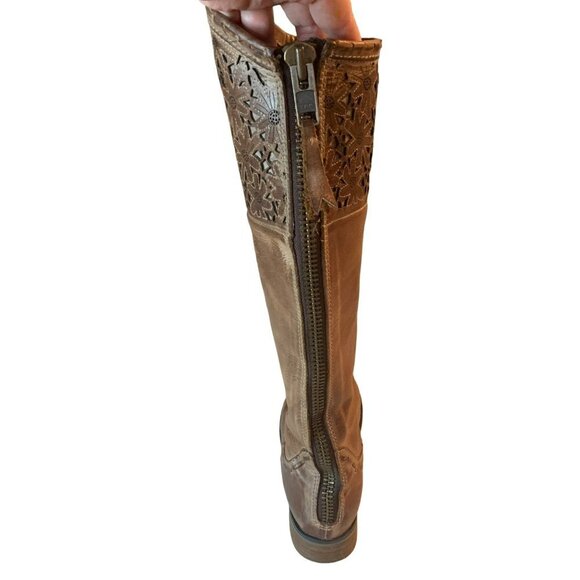 Corral Charlotte Brown Distressed Leather Daisy Laser Cut Tall Equestrian Boots - Picture 5 of 11